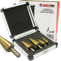 Sada stupňovitých vrtáků HSS s titanovým povlakem – 4 kusy – MAR-POL M22320