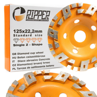 Brusný diamantový segmentový kotouč na beton 125 mm × 22,2 mm – SINGLE Z-SHAPE – Mar-Pol M90905