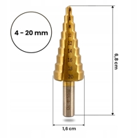 Stupňový vrták HSS 4–20 mm s titanovým povlakem – MAR-POL M22326