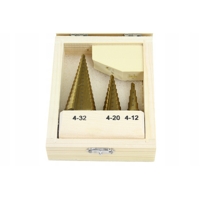 Sada titanových stupňových vrtáků HSS 4 – 12 mm, 4 – 20 mm, 4 – 32 mm – MAR-POL M22321