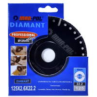 Univerzální diamantový řezný kotouč, 125 × 2,6 × 22,2 mm – MAR-POL M08501