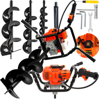 Motorový zemní vrták pro dvě osoby + vrtáky 100, 150, 250 × 800 mm a prodlužovací nástavec – DEMON M84001S