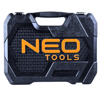 Neo Tools 08-666 Sada nástrčných klíčů, šestihranné a prodloužené nástrčné hlavice, bity, z chrom-vanadiové oceli 110 dílná
