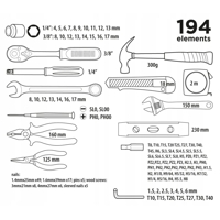 Gola sada 1/4'' 3/8'' 194 dílná Top Tools 38D545