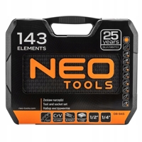 143dílná profesionální sada nářadí v kufru pro univerzální využití – NEO Tools 08-945